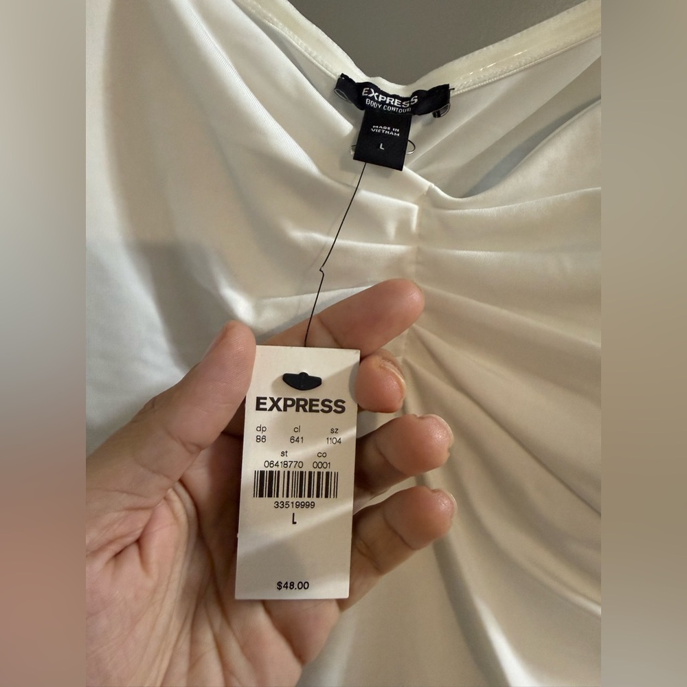 Express White Ruched V-Neck Spaghetti Strap Bodysuit - Picture 3 of 3